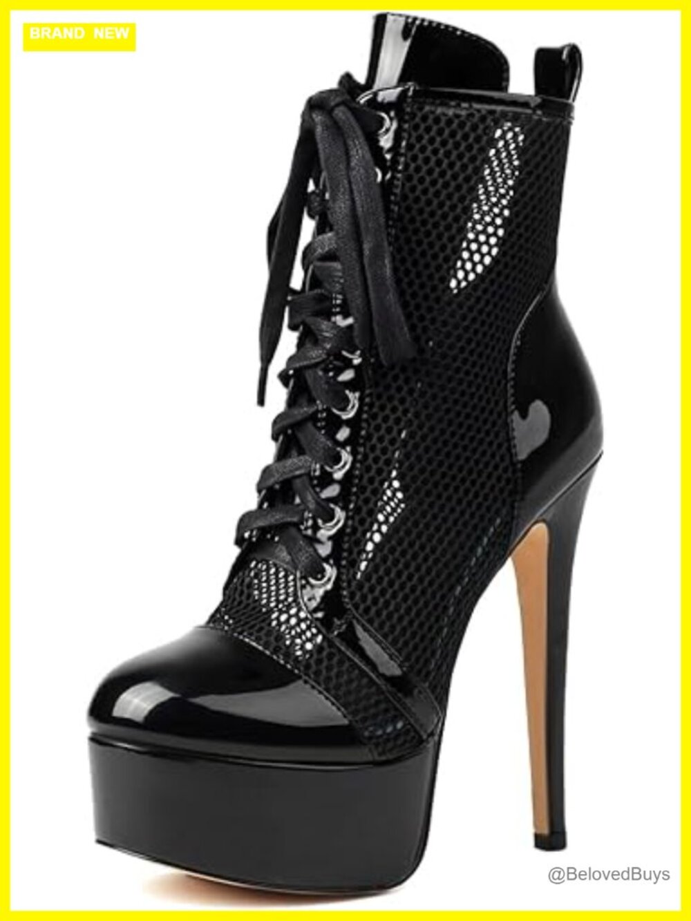 Sexy Mesh Closed Toe Ankle Boots Lace-Up Breathable Platform High Heel Bootie